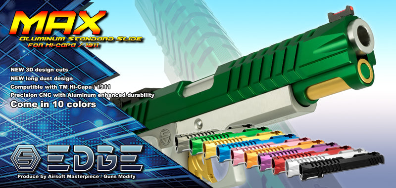 Load image into Gallery viewer, EDGE Custom “MAX” Aluminum Standard Slide for Hi-CAPA/1911 #EDGE-SL009-BK Black