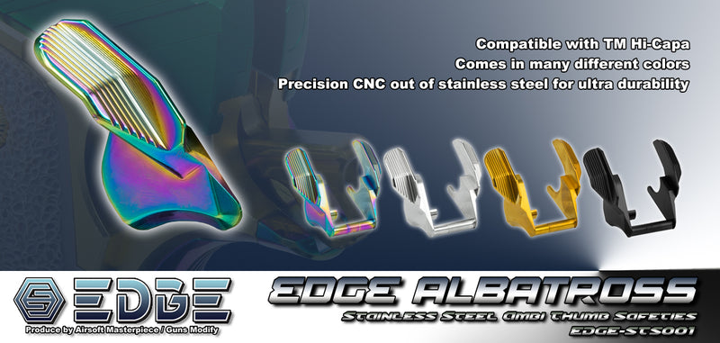 Load image into Gallery viewer, EDGE Custom “ALBATROSS” Stainless Steel Ambi Thumb Safeties for Hi-CAPA - Silver