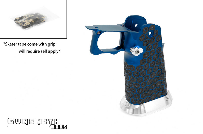 Load image into Gallery viewer, Gunsmith Bros Aluminum Grip for Hi-CAPA (Infinity HEX tape) - Blue #GB-G-05-BL