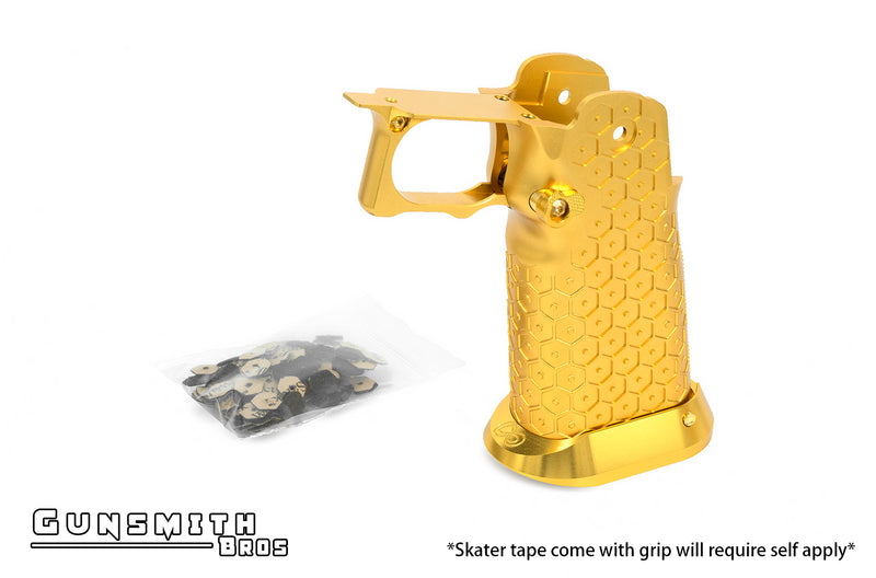 Load image into Gallery viewer, Gunsmith Bros Aluminum Grip for Hi-CAPA (Infinity HEX tape) - Gold #GB-G-05-GD