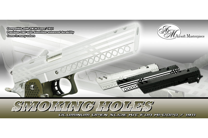 Load image into Gallery viewer, Airsoft Masterpiece SMOKING HOLES Open Slide Kit for Hi-CAPA - Silver #SK-SHK-OSL
