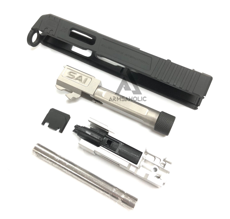 Load image into Gallery viewer, Guns Modify S-Style G26 RMR Slide Stainless Silver Threaded Barrel Set for Marui G26 GBB