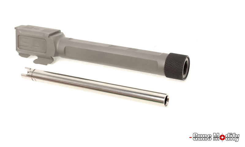 Load image into Gallery viewer, Guns Modify S-Style KM Stainless Steel Thread Outer Barrel for Marui G17 GBB (Fluted/Silver) CW 14MM #GM0115