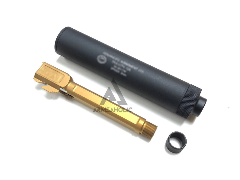 Load image into Gallery viewer, Guns Modify S-Style KM Stainless Steel Thread Outer Barrel for Marui G17 GBB (Fluted/Golden) CW 14MM Silencer Combo Set