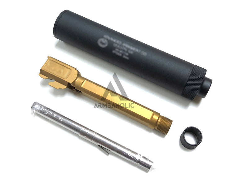 Load image into Gallery viewer, Guns Modify S-Style KM Stainless Steel Thread Outer Barrel for Marui G17 GBB (Fluted/Golden) CW 14MM Silencer Combo Set