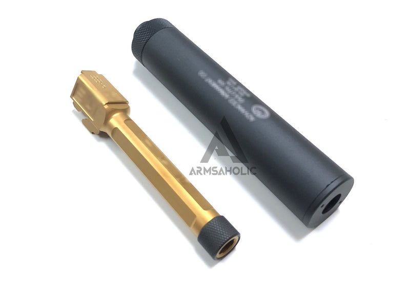 Load image into Gallery viewer, Guns Modify S-Style KM Stainless Steel Thread Outer Barrel for Marui G17 GBB (Fluted/Golden) CW 14MM Silencer Combo Set
