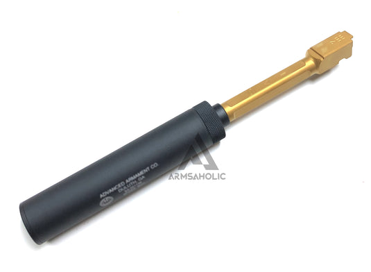 Guns Modify S-Style KM Stainless Steel Thread Outer Barrel for Marui G17 GBB (Fluted/Golden) CW 14MM Silencer Combo Set