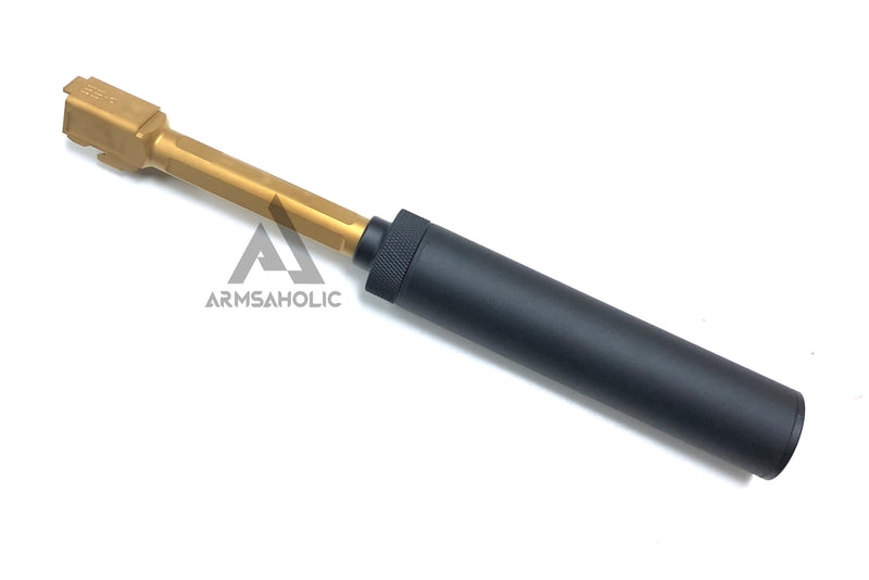 Load image into Gallery viewer, Guns Modify S-Style KM Stainless Steel Thread Outer Barrel for Marui G17 GBB (Fluted/Golden) CW 14MM Silencer Combo Set