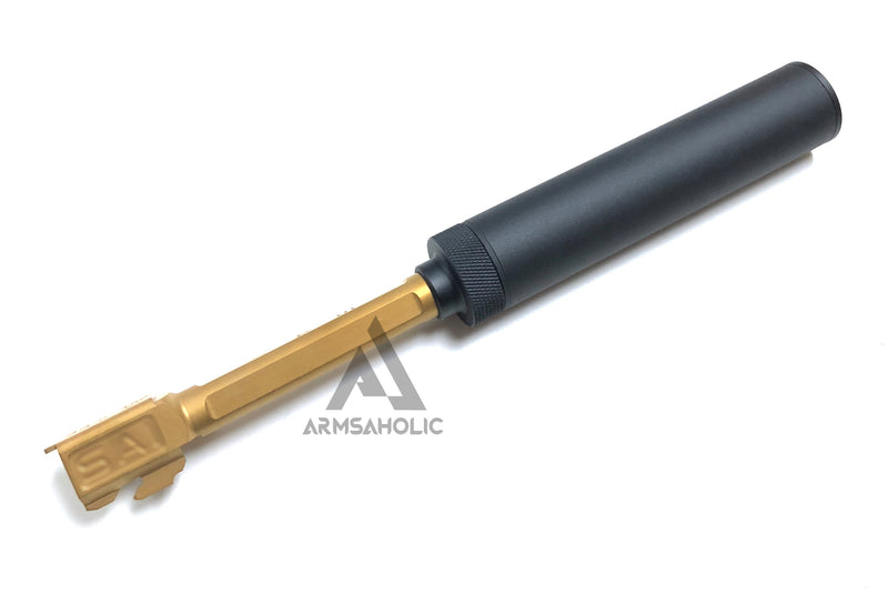 Load image into Gallery viewer, Guns Modify S-Style KM Stainless Steel Thread Outer Barrel for Marui G17 GBB (Fluted/Golden) CW 14MM Silencer Combo Set