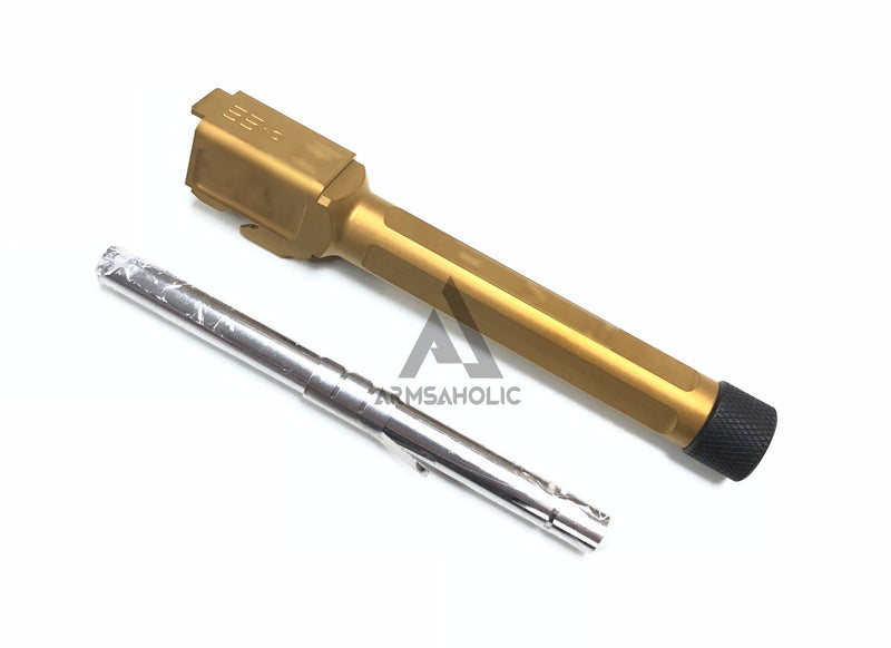 Load image into Gallery viewer, Guns Modify S-Style KM Stainless Steel Thread Outer Barrel for Marui G17 GBB (Fluted/Golden) CW 14MM