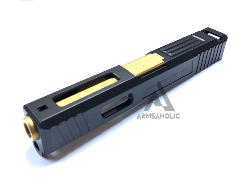 Load image into Gallery viewer, GunsModify SA Aluminium CNC Slide/Stainless 4 fluted Gold barrel Set for Marui G19
