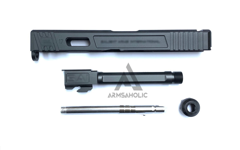 Load image into Gallery viewer, Guns Modify SA Aluminum CNC Slide & Stainless 4 fluted Threaded black barrel Set for Marui G17/22