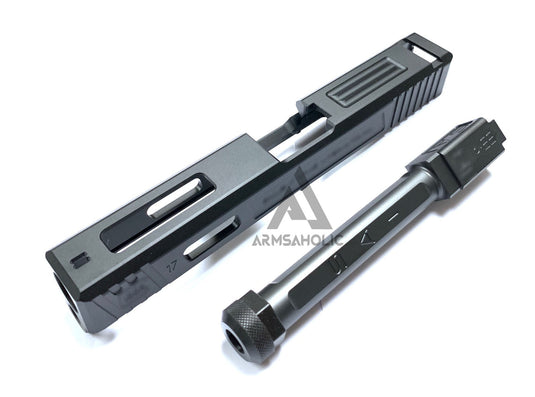 Guns Modify SA Aluminum CNC Slide & Stainless 4 fluted Threaded black barrel Set for Marui G17/22