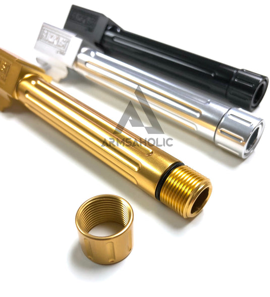 Nova BL-style CNC Aluminum Threaded Outer barrel for Marui Airsoft G17/18/22 GBB - Fluted (14mm +)