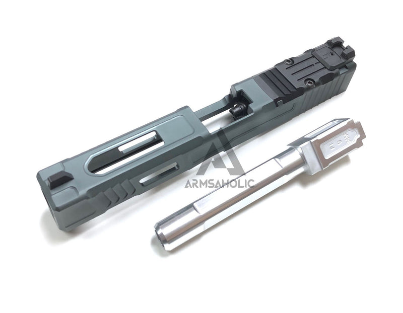 Load image into Gallery viewer, Nova FI-Style 17 Aluminum Slide Set For Marui G17/22/34-Titanium Grey Slide & Silver Outer Barrel