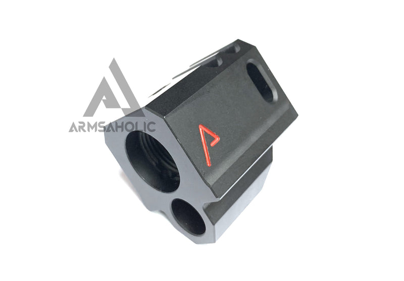 Load image into Gallery viewer, RWA Agency Arms 417 Compensator (14mm CCW) (Black) w/ ArmsAholic Custom Red Logo
