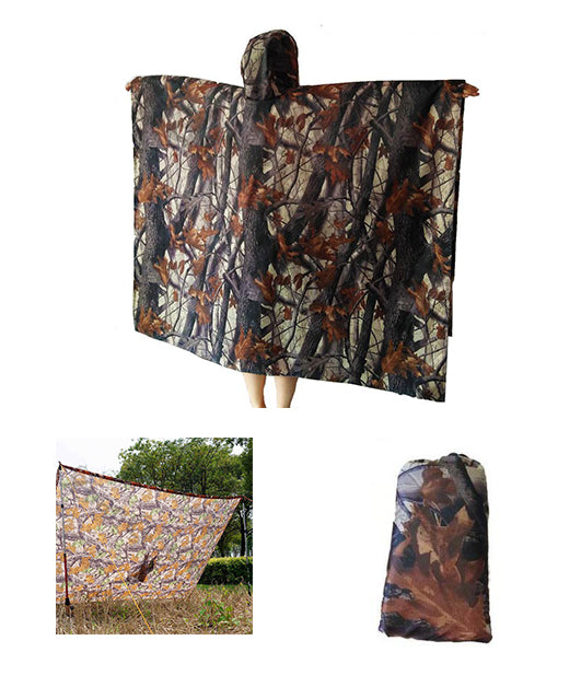 3 in 1 Multi-function WATERPROOF RIPSTOP HOODED PONCHO RAIN COAT TENT ARMY CAMO