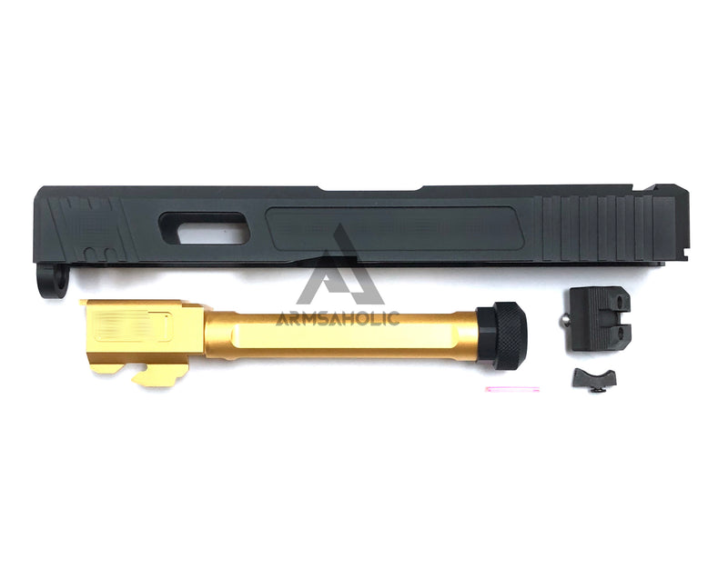 Load image into Gallery viewer, Nova Aluminum S-style G17 Slide with Tactical Thread barrel (Golden) Set for Marui G17 Airsoft GBB series