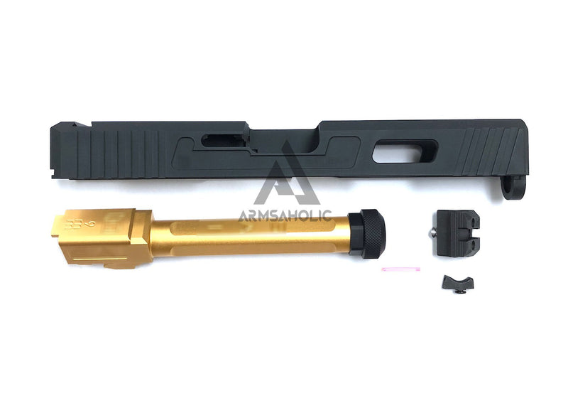 Load image into Gallery viewer, Nova Aluminum S-style G17 Slide with Tactical Thread barrel (Golden) Set for Marui G17 Airsoft GBB series