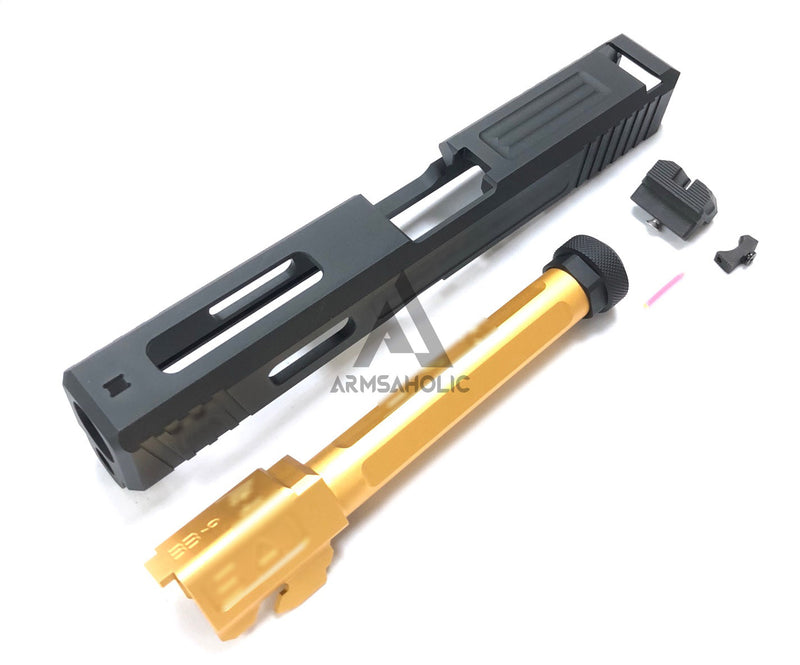 Load image into Gallery viewer, Nova Aluminum S-style G17 Slide with Tactical Thread barrel (Golden) Set for Marui G17 Airsoft GBB series
