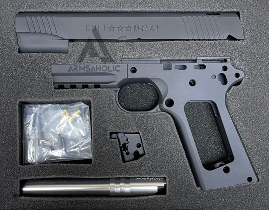 NOVA CNC Aluminum USMC M45A1 CQBP Slide & Frame Set For MARUI Airsoft M45A1 GBB Series - Black