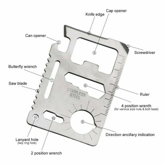 11-IN-1 Multi Function Survival Card Tool Outdoor Camping Hiking Emergency Gear