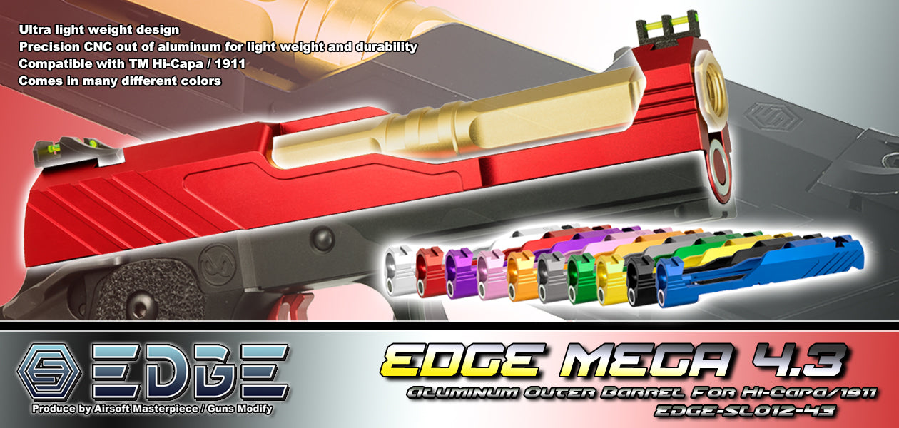 EDGE Custom “MEGA” Aluminum Standard Slide for Hi-CAPA 4.3 #EDGE-SL012-43SL Silver