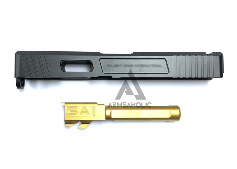 Load image into Gallery viewer, GunsModify SA Aluminium CNC Slide/Stainless 4 fluted Gold barrel Set for Marui G19
