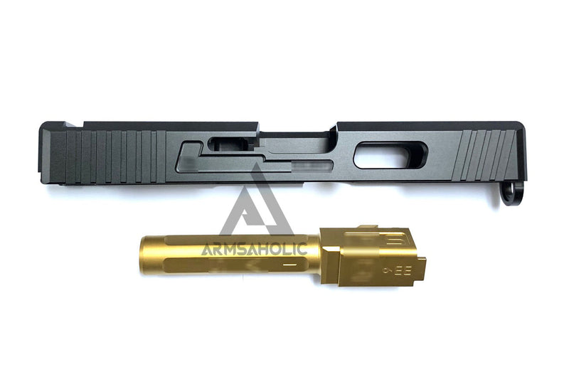 Load image into Gallery viewer, GunsModify SA Aluminium CNC Slide/Stainless 4 fluted Gold barrel Set for Marui G19
