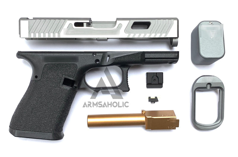 Load image into Gallery viewer, Nova T-Style JW G19 Aluminum Slide Kit for TM Tokyo Marui Airsoft G19 GBB Series - Shiny Gray
