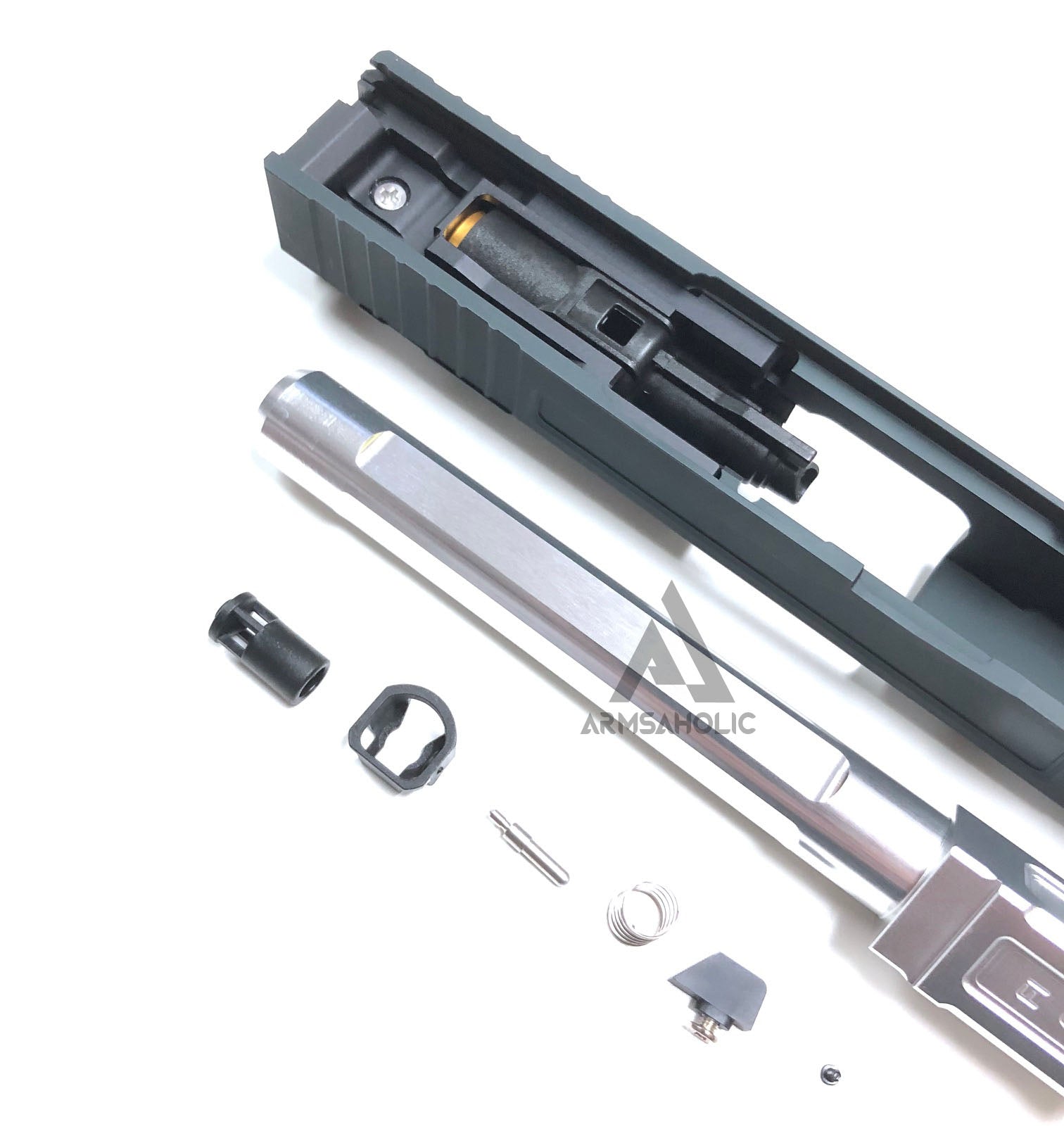 Nova FI-Style 17 Aluminum Slide Set For Marui G17/22/34-Titanium Grey Slide & Silver Outer Barrel