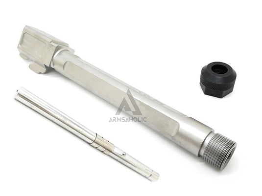 Guns Modify SA Style G34 Stainless Threaded Outer Barrel Set For Marui G34 (Fluted, Silver)