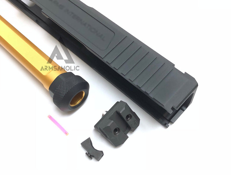 Load image into Gallery viewer, Nova Aluminum S-style G17 Slide with Tactical Thread barrel (Golden) Set for Marui G17 Airsoft GBB series
